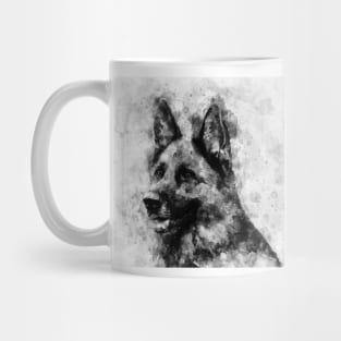 German Shepherd Dog Black and White Watercolor 04 Mug